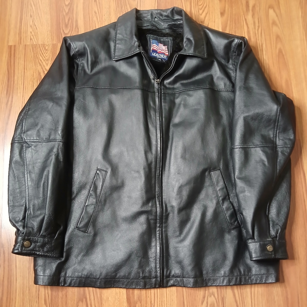 Vtg Genuine Leather USA Jacket Mens Size 2XL